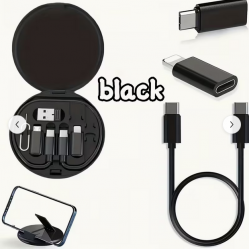 Black All-in-One Charging Solution: USB C to Type-C Data Transfer and Adapter Set with Storage Case, Includes Four Ports (Type-A+for IOS/USB Micro), Travel Friendly Design for Android & IOS Devices